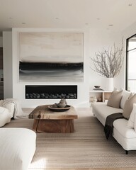 Modern living room, fireplace