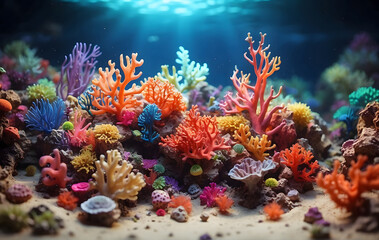 Obraz premium Vibrant sea coral reef in Claymation with penetrating light