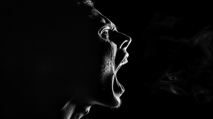 Intense Black and White Image of a Man Yelling
