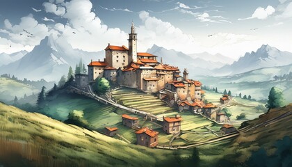 mountain village in the mountains - Powered by Adobe