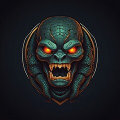 snake head skull illustration, design for t-shirts, posters, stickers. Generative AI character theme design.
