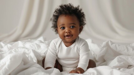A Joyful Baby in White Onesie