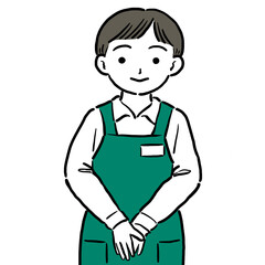 手を前で揃えているエプロンをつけた店員