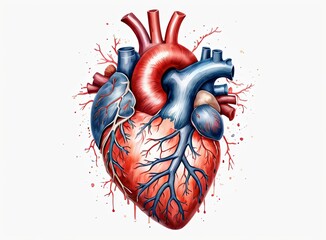 Watercolor drawing of an anatomical heart on a white background 