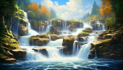 Ein mehrstufiger Wasserfall. Hintergrund für das Design 2.