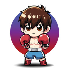 cute boxing boy cartoon chibi street art vector