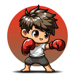 cute boxing boy cartoon chibi street art vector