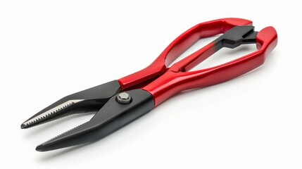 Obraz premium A pair of pliers with red and black handles, clearly isolated on a white background.