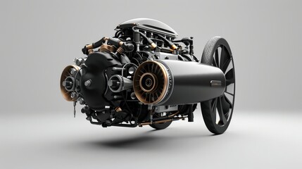 A high-performance car engine, visually striking with its complex design and components