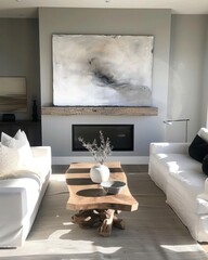 Modern living room, fireplace