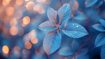 Dreamy Soft Focus of Delicate Blue Leaves with Ethereal Background