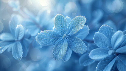 A Closeup of Delicate Blue Leaves Captured in Soft Focus Against an Ethereal Background