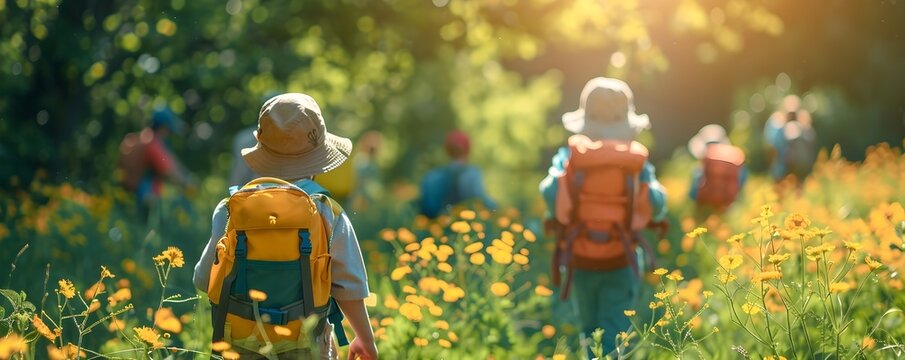 Carefree Kids Exploring Nature at Summer Camp for Outdoor Adventure and Healthy Living