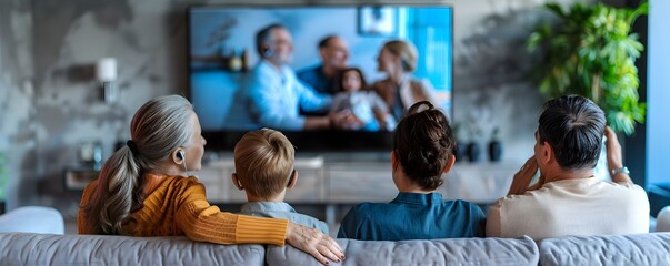 Family Enjoying Video Call on Smart TV in Cozy Living Room