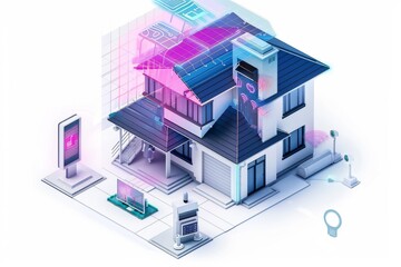 Fototapeta premium Camera systems utilize light management for remote arm/disarm functions, integrating motion surveillance with siren alerts and camera feeds for modern security operations.