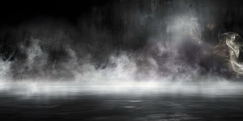 Fototapeta premium Abstract image of dark concrete floor foggy white mist on black background. Concept Abstract Photography, Dark Aesthetics, Atmospheric Elements