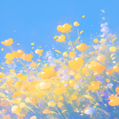 Vibrant and Lush Field of Yellow Tulips with a Soft Blur for an Exquisite Nature Abstract