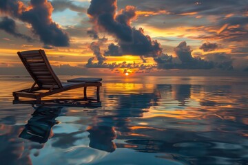 photo of a sun lounger at sunset