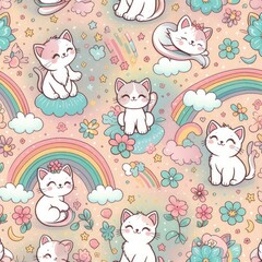 A pattern of cats and rainbows image attractive harmony has illustrative meaning card design illustrator.