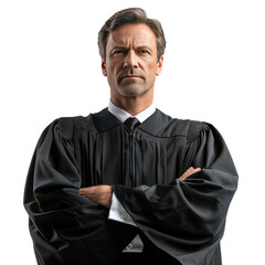 A man in a black robe with a white tie is standing with his arms crossed