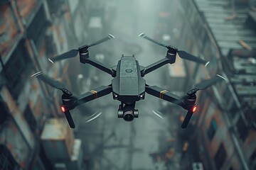 reconnaissance drone in the sky flying above objects on the ground