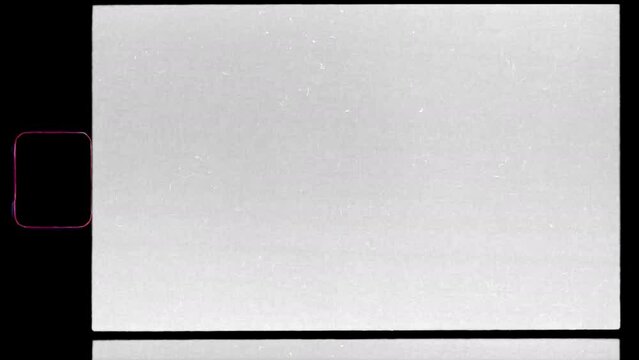 scan of empty super 8mm film frame with dust and scratches, heavy film shacking, cool film border overlay. super 8 template or mockup in 4k.