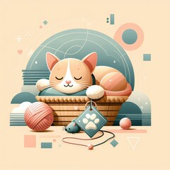 Fototapeta premium A cat sleeping in a basket attractive harmony has illustrative meaning used for printing illustrator.
