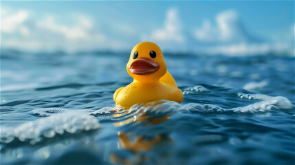 Yellow rubber duck in the blue sea
