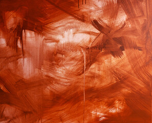 Brązowe, pomarańczowe tło malowane farbą i pędzlem, obraz abstrakcyjny 