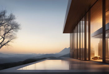 sunset in the modern house