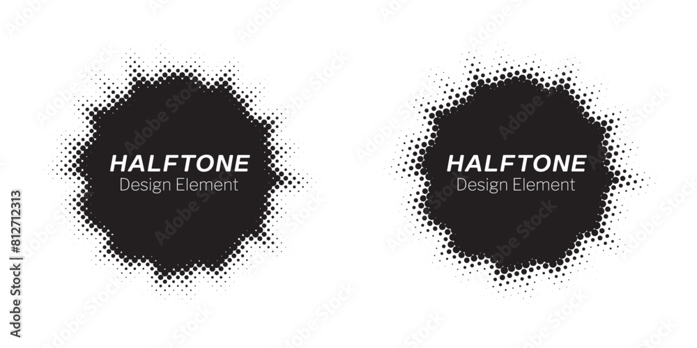 Aufkleber Halftone Background. Glowing light Halftone effect. Abstract grunge Starburst halftone dots background set. Star Flare, Shine light halftone texture. Retro background, pop art style.