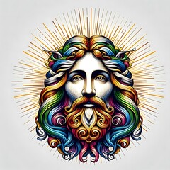 Fototapeta premium A colorful drawing of a jesus christ with a beard realistic attractive harmony card design illustrator.