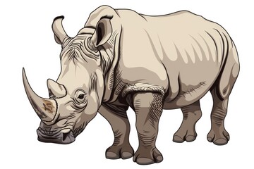Fototapeta premium Majestic rhino against a plain white backdrop. Ideal for educational materials