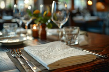 Branding Elements: Logo-Embossed Napkins and Branded Aprons in a Fine Dining Restaurant