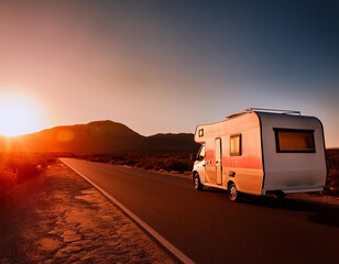 Family vacation with a motorhome, holiday trip in a motorhome, caravan holiday.