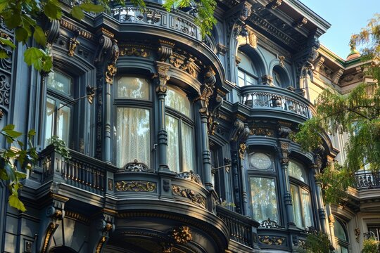 Architectural Details, Victorian-era Row Houses with Intricate Ironwork and Bay Windows