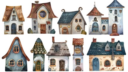 Charming Medieval Fairytale Cottages and Houses in a Quaint Village Landscape with Whimsical Architectural Details