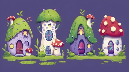 Charming Mushroom Houses in a Whimsical Forest Landscape with Vibrant Colors and Fantastical Elements Suitable for Children s Storybooks Greeting
