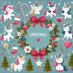 A collection of unicorns and wreaths realistic has illustrative meaning has illustrative meaning used for printing illustrator.