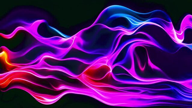 Neon shape futuristic deform. 3d render abstract art video of surreal 3d ball or sphere in curve wavy round and spherical lines forms in transparent glass material with glowing blue purple neon 4k