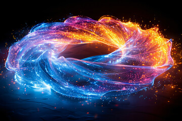 Abstract images of light painting techniques, such as swirling LED lights or moving lamps on a dark background - obrazy, fototapety, plakaty