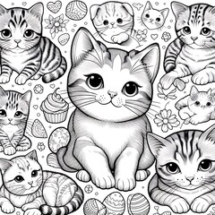 Obraz premium Many cats and flowers image art realistic harmony has illustrative meaning illustrator.