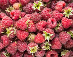 a lot of small whole raspberries texture close up - obrazy, fototapety, plakaty