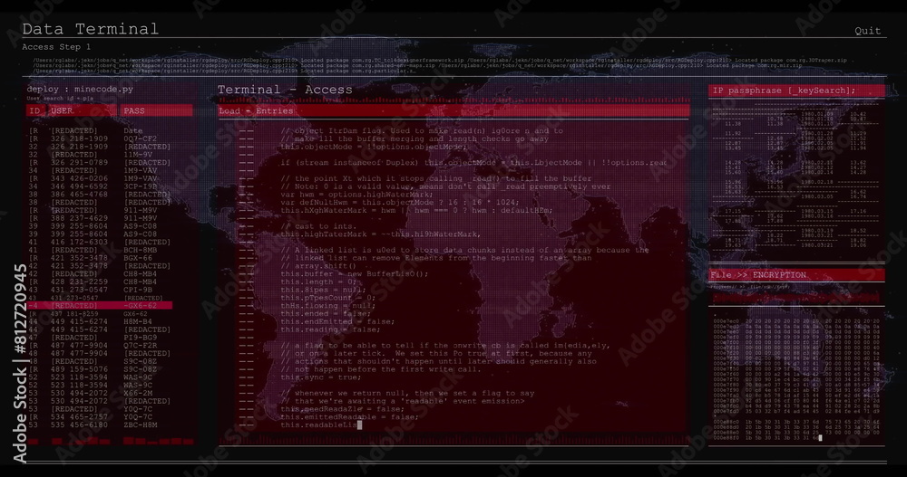 Poster image of computer language in terminal interface and map over black background