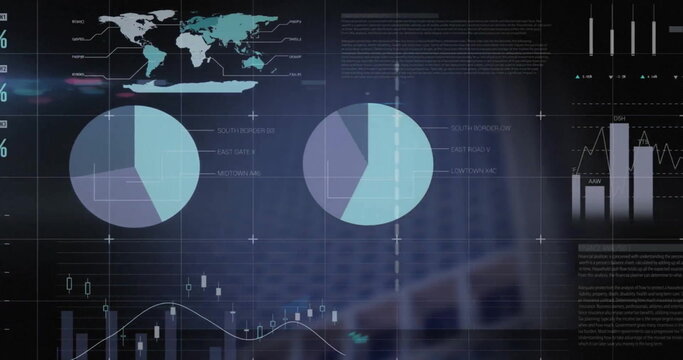 Image of infographic interface over low angle view of modern building against sky