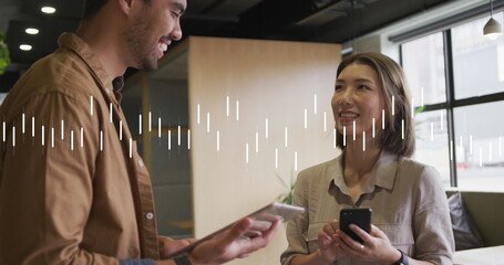 Image of data processing over diverse business people