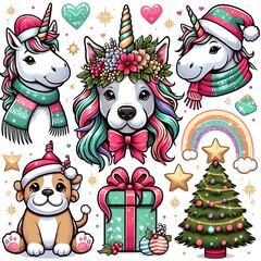 Naklejka premium unicorn cat and dog animals art attractive has illustrative meaning card design illustrator illustrator.