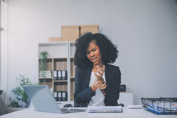 Overworked businesswoman stress from work or upset after finishing meeting. Emotional pressure,...