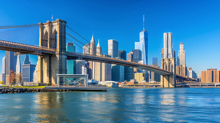 Day Time Brooklyn Bridge and Manhattan Skyline