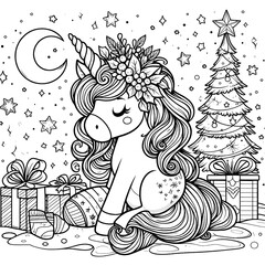 A coloring page of a unicorn image photo photo has illustrative meaning illustrator illustrator